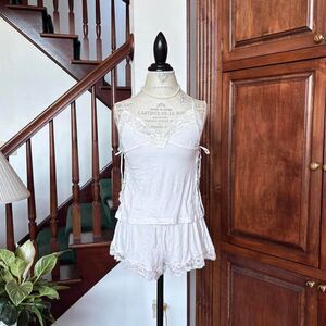 Victoria's Secret White Lace Trim Pajama Set